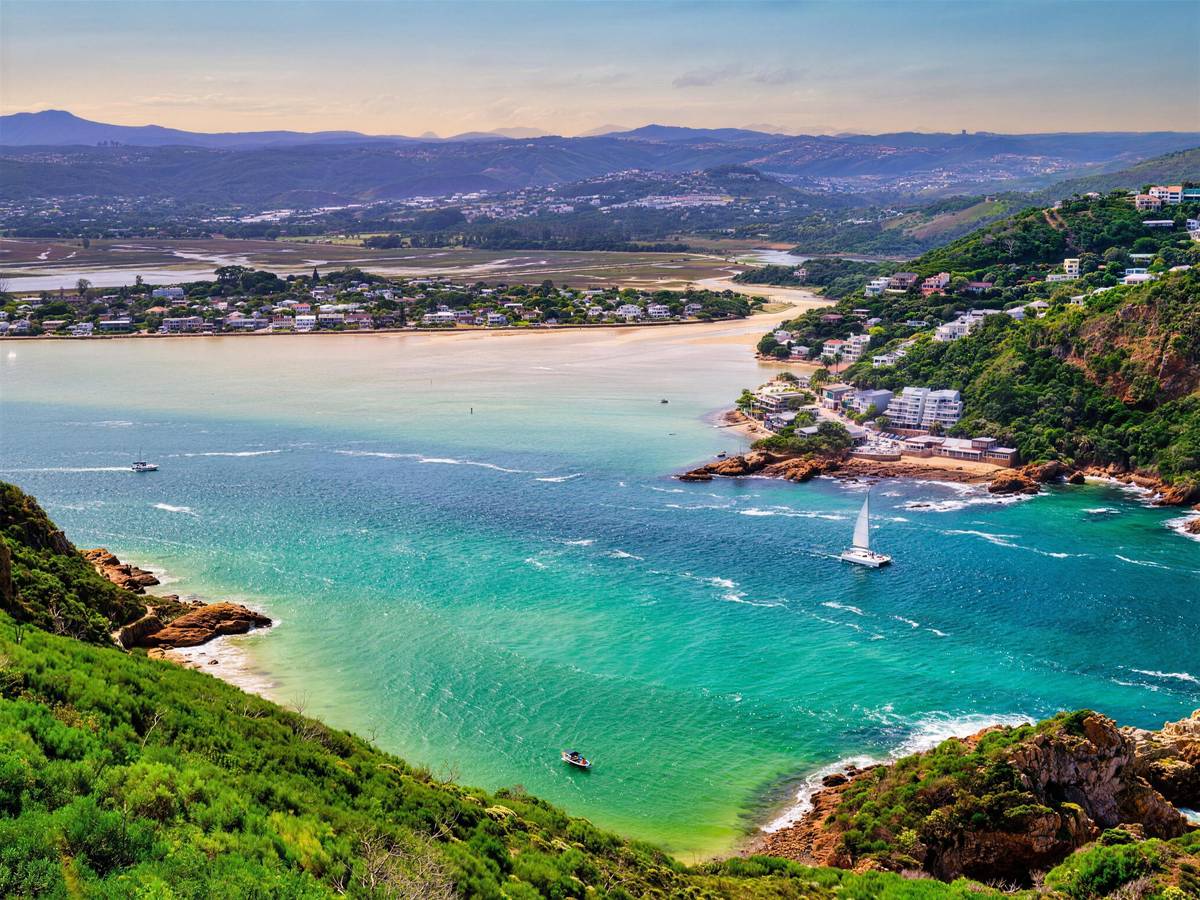Aerial view of the Garden Route coastline and lagoon